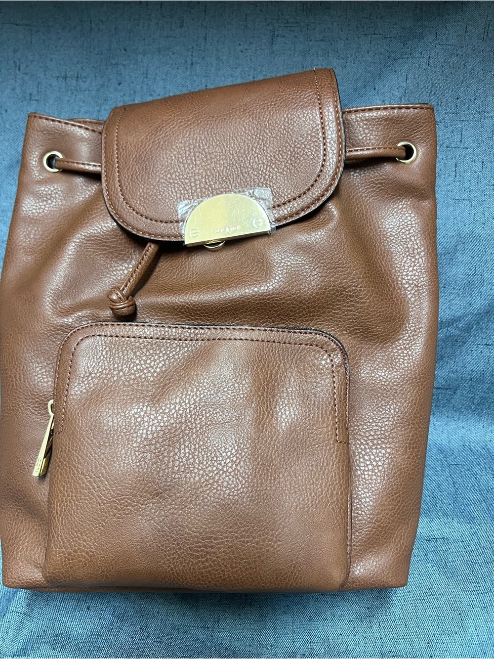 Aldo Brown Pebbled Leather Drawstring Backpack